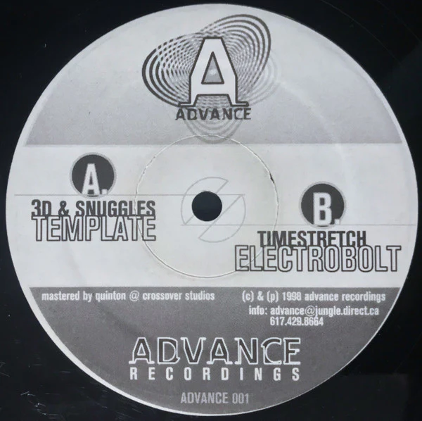 3D & SNUGGLES / TIMESTRETCH, Template / Electrobolt (Advance Recordings; ADVREC 001, US 1998, Plain Sleeve) 12" /VG