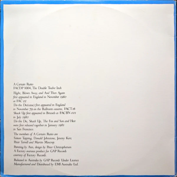 A CERTAIN RATIO, The Double Twelve Inch (GAP Records; FACDP 1004, Australia 1981, Gatefold) 2x12" G+/VG - Image 2
