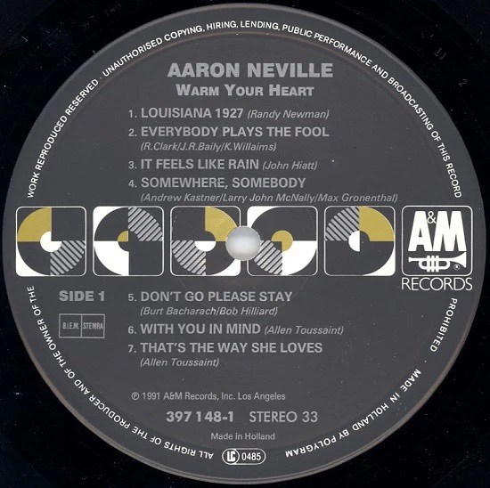 AARON NEVILLE, Warm Your Heart (A&M Records; 397 148-1, Europe 1991) LP VG/VG - Image 3