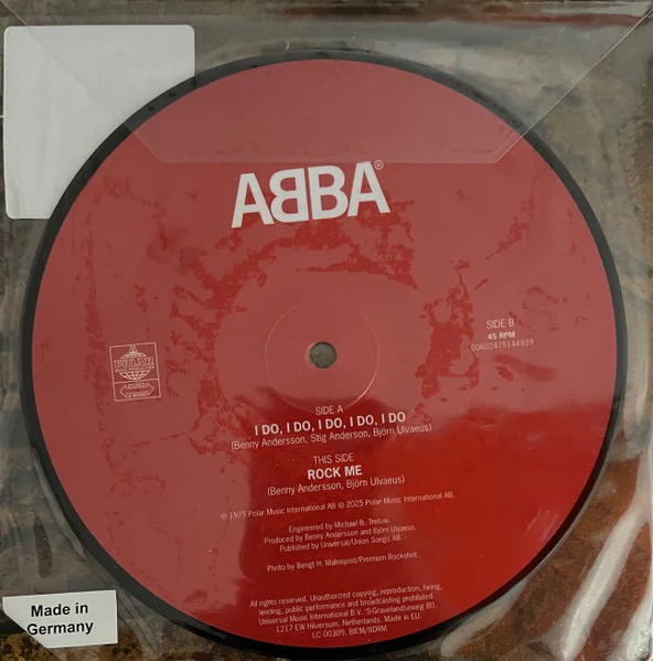 ABBA, I Do, I Do, I Do, I Do, I Do (Polar; 00602475144939, Europe 2025 Reissue, Stickered Plastic Sleeve, Picture Disc) 7" VG+/VG+ - Image 2