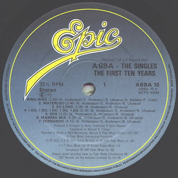 ABBA, The Singles - The First Ten Years (Epic ; ABBA 10, UK 1982, Gatefold, 2 Inners) 2xLP VG/VG+ - Image 3