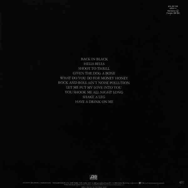AC/DC, Back In Black (Atlantic Grey and Black; ATL 50 735, Germany 1980s Reissue, Embossed Sleeve, Inner) LP G+/G+ - Image 2