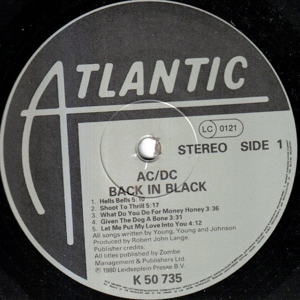 AC/DC, Back In Black (Atlantic Grey and Black; ATL 50 735, Germany 1980s Reissue, Embossed Sleeve, Inner) LP G+/G+ - Image 3