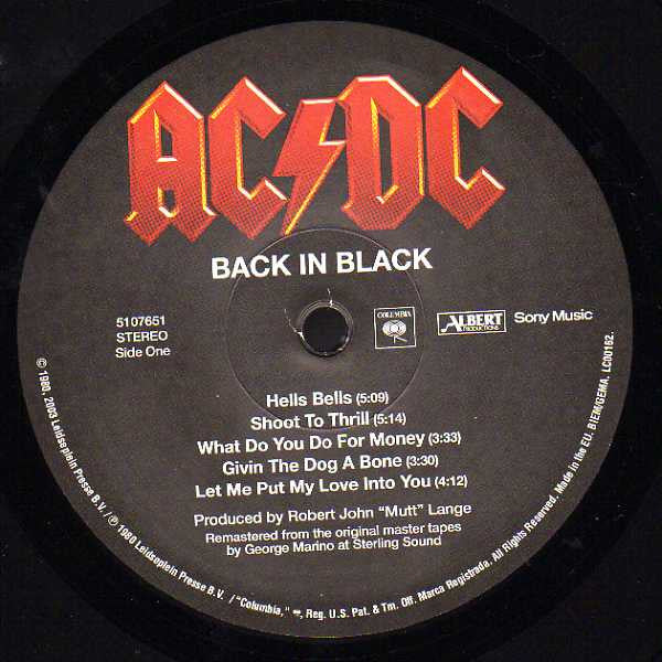 AC/DC, Back In Black (Sony; 5107651, UK 2009 Reissue, Embossed Sleeve, Inner) LP NEW/NEW - Image 3