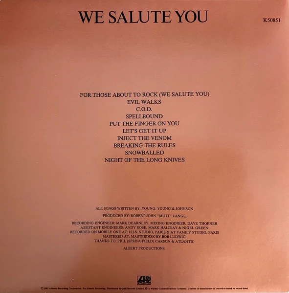 AC/DC, For Those About To Rock We Salute You (Atlantic ; K 50851, UK 1981, Embossed Gatefold Sleeve, No Barcode.) LP VG/VG - Image 2