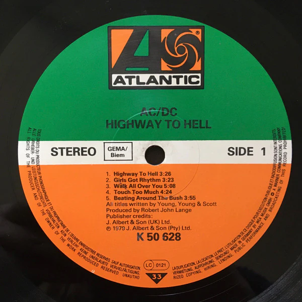 AC/DC, Highway to Hell (Atlantic Green & Orange Labels; ATL 50 628, Germany 1980s Reissue, No Barcode, GEMA/Biem, Strawberry/SNB Runouts) LP VG/VG - Image 3