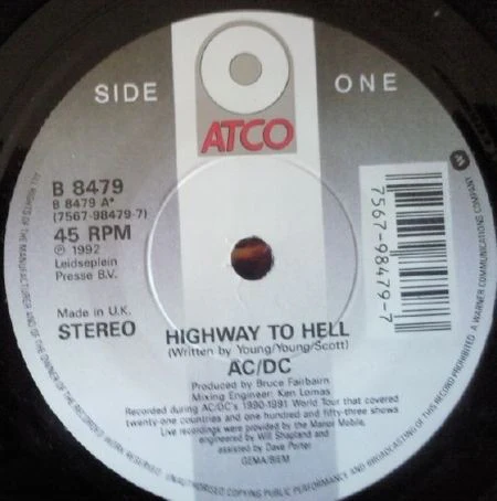 AC/DC, Highway To Hell / Hells Bells (ATCO Records ; B8479, UK 1992, Picture Sleeve) 7" VG/VG - Image 3