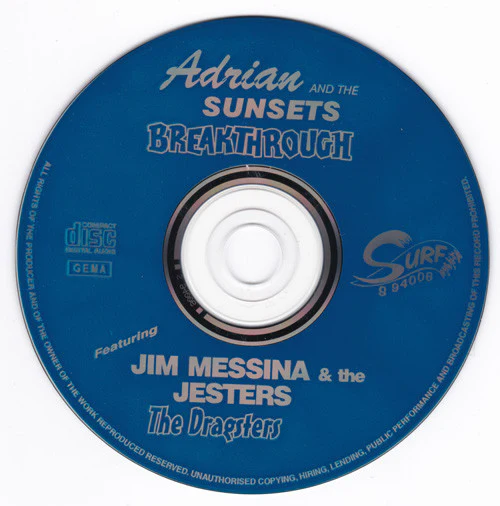 ADRIAN AND THE SUNSETS FEATURING JIM MESSINA & THE JESTERS*, Breakthrough/The Dragsters (Surf; S 94006, Germany 1995, Jewel Case, Booklet) CD VG+/VG+ - Image 3