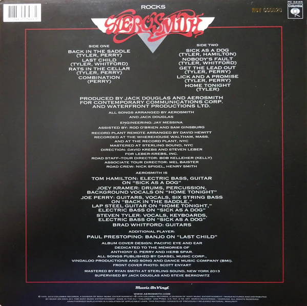 AEROSMITH, Rocks (Music On Vinyl ; MOVLP977, Europe 2014 Reissue, Insert, 180 Gram Vinyl, Record Store Day Limited Release 2014, Numbered) LP VG/EX - Image 2