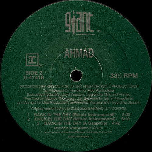 AHMAD, Back In The Day (Giant Records; 0-41416, US 1994, Picture Sleeve), SALE - Up to 50% Off the Original Price  12" G+/VG+ - Image 3