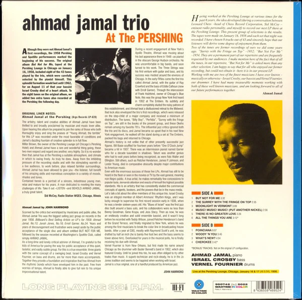 AHMAD JAMAL TRIO, Ahmad Jamal At The Pershing - But Not For Me (WaxTime In Color; 950742, Europe 2022 Reissue, Blue Vinyl, 180 Gram) LP NEW/NEW - Image 2