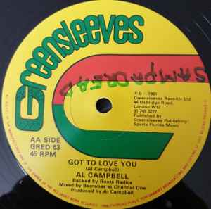 AL CAMPBELL, Your Love Means So Much To Me / Got To Love You (Greensleeves Records; GRED 63, UK 1981, Company Sleeve) 12" G+/G+ - Image 2