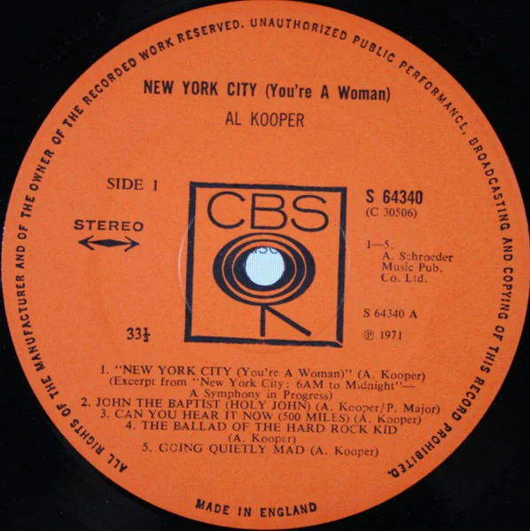 AL KOOPER, New York City (You're A Woman) (CBS Orange Labels; 64340, UK 1971, Unipak Gatefold, Stereo) LP VG/VG - Image 3