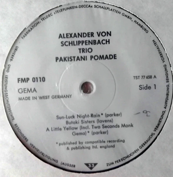 ALEXANDER VON SCHLIPPENBACH TRIO, Pakistani Pomade (FMP ; FMP 0110, Germany 1973, Laminated Sleeve) LP VG+/VG+ - Image 3