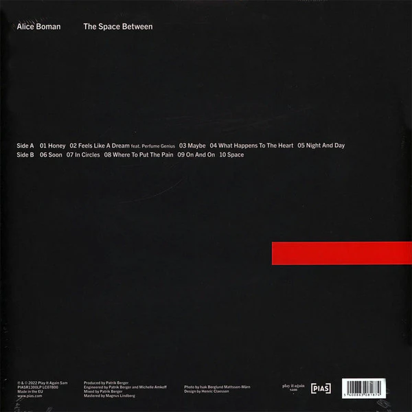 ALICE BOMAN, The Space Between ([pias]; PIASR1300LP, Europe 2022, Inner, Clear Vinyl) LP EX/EX - Image 2