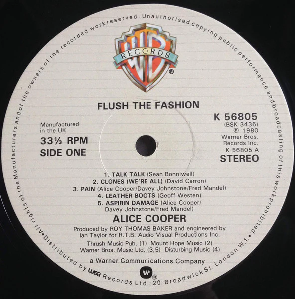ALICE COOPER, Flush The Fashion (Warner Bros. Records; K56805, UK 1980, Inner) LP VG/VG+ - Image 3