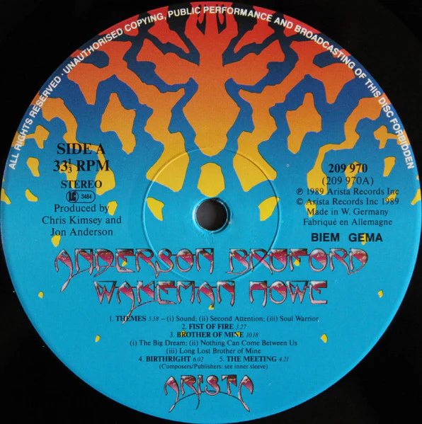 ANDERSON BRUFORD WAKEMAN HOWE, Anderson Bruford Wakeman Howe (Arista; 209 970, Europe 1989, Gatefold, Inner) LP VG/VG - Image 3
