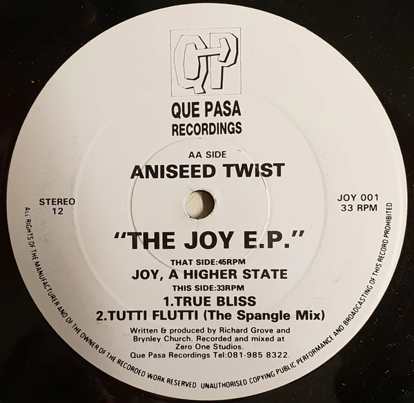 ANISEED TWIST, The Joy EP (Que Pasa Recordings ; JOY 001, ) 12" /VG
