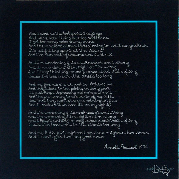 ANNETTE PEACOCK, Been In the Streets Too Long (Ironic; No3, UK 1983, Insert) LP VG+/VG - Image 2