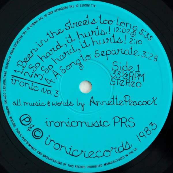 ANNETTE PEACOCK, Been In the Streets Too Long (Ironic; No3, UK 1983, Insert) LP VG+/VG - Image 3