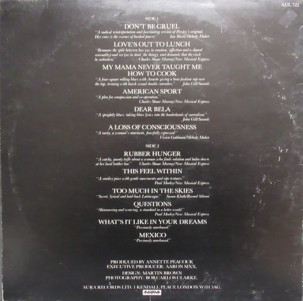 ANNETTE PEACOCK, The Collection (Aura Records; AUL722, UK 1982) LP VG/VG - Image 2