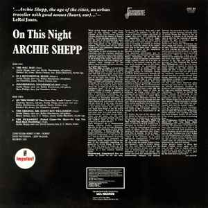 ARCHIE SHEPP, On This Night (Jasmine Records; JAS 46, UK 1982 Reissue) LP G+/VG+ - Image 2