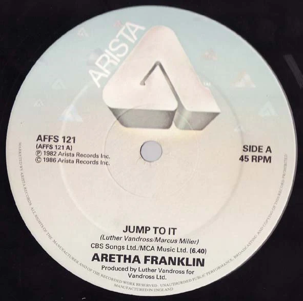 ARETHA FRANKLIN, Jump To It / Get It Right (Arista; AFFS 121, UK 1986, Plain Sleeve) 12" /VG