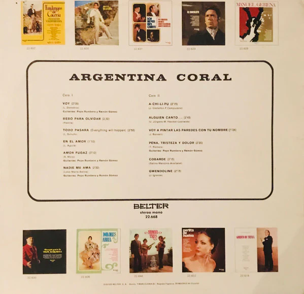 ARGENTINA CORAL, Argentina Coral (Belter; 22.668, Spain 1972), SALE - Up to 50% Off the Original Price LP VG/VG - Image 2