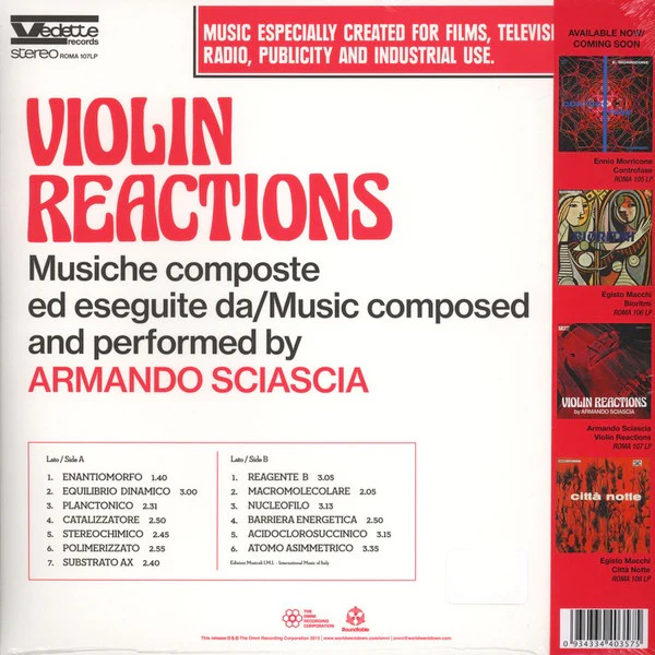 ARMANDO SCIASCIA, Violin Reactions (The Roundtable; ROMA 107 LP, Australia 2015 Reissue, Inner, With Obi) LP EX/EX - Image 2