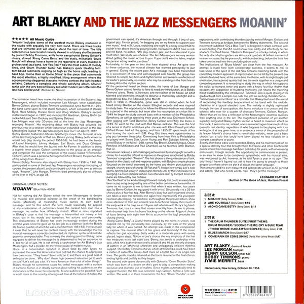 ART BLAKEY AND THE JAZZ MESSENGERS, Moanin' (Waxtime In Color; 950623, Europe 2018 Reissue, Red Vinyl) LP NEW/NEW - Image 2