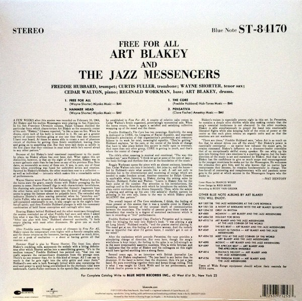 ART BLAKEY & THE JAZZ MESSENGERS, Free For All (Blue Note; 84170, Europe 2014 Reissue, Company Inner) LP VG+/VG - Image 2