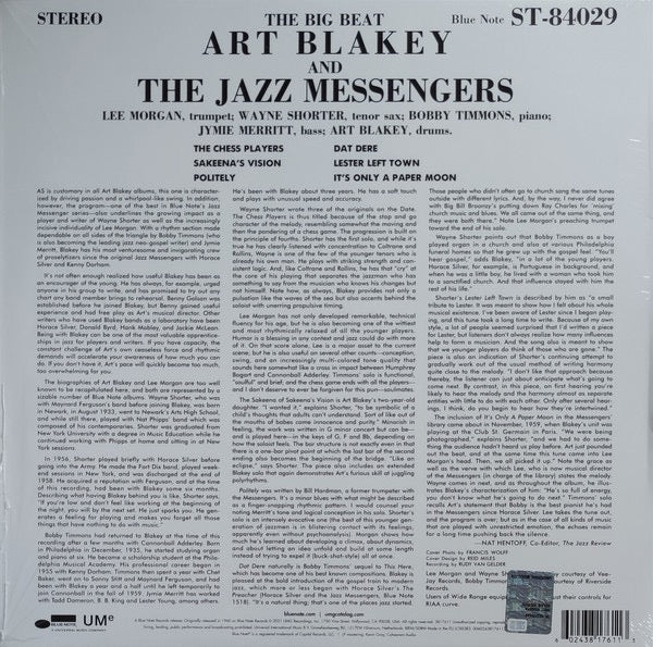 ART BLAKEY & THE JAZZ MESSENGERS, The Big Beat (Blue Note; 3817611, Worldwide 2021 Reissue) LP NEW/NEW - Image 2