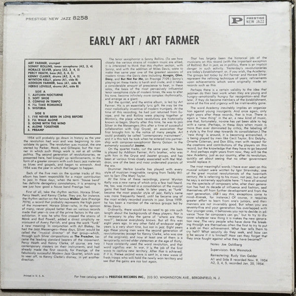 ART FARMER, Early Art (New Jazz; NJ 8258, US 1965 Reissue) LP VG/VG - Image 2