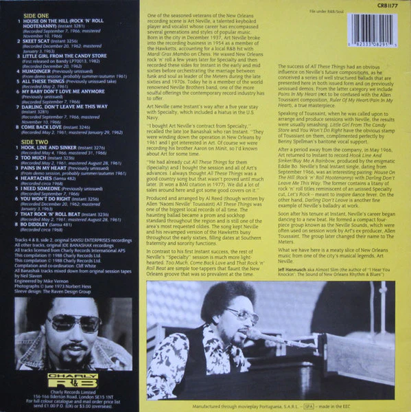 ART NEVILLE, Rock 'N' Soul Hootenanny (Charly R&B; CRB 1177, Europe 1988) LP EX/EX - Image 2