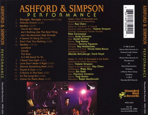 ASHFORD AND SIMPSON, Performance (Wounded Bird Records; WOU 3524, US 2010 Reissue, Jewel Case) CD VG+/EX - Image 2