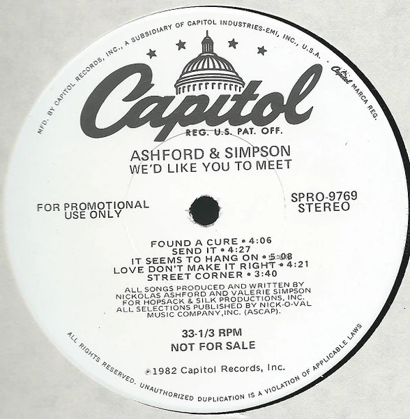ASHFORD & SIMPSON, We'd Like You To Meet (Capitol Records; SPRO 9769 / 9770, US 1982, Promo) LP VG/VG+ - Image 2