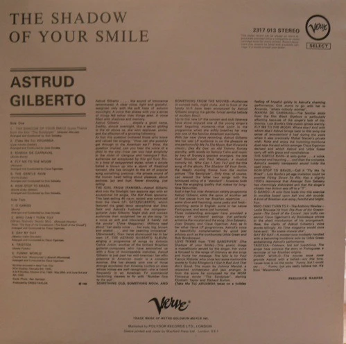 ASTRUD GILBERTO, The Shadow Of Your Smile (Verve Records; 2317 013, UK 1960s Reissue) LP VG/VG - Image 2