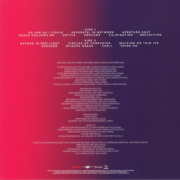 ATTICUS ROSS, LEOPOLD ROSS & CLAUDIA SARNE, Earthquake Bird (Original Music From The Netflix Film) (Lakeshore Records ; LSINV232LP, Europe 2019, Fluorescent Pink Vinyl) LP EX/EX - Image 2