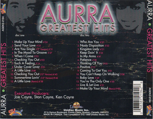 AURRA, Greatest Hits (Uni; AGEK2-2194, Canada 1999) 2xCD VG+/VG+ - Image 2