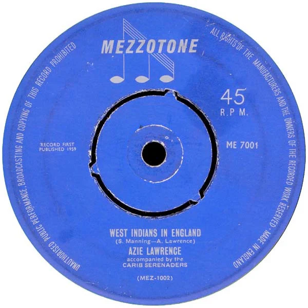 AZZIE LAWRENCE, West Indians In England / Jump Up (Mezzotone; ME 7001, UK 1959, 4-Prong Centre), SALE - Up to 50% Off the Original Price 7" /G+