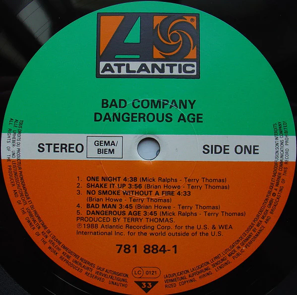 BAD COMPANY, Dangerous Age (Atlantic; 781 884-1, Europe 1988) LP VG+/VG - Image 3