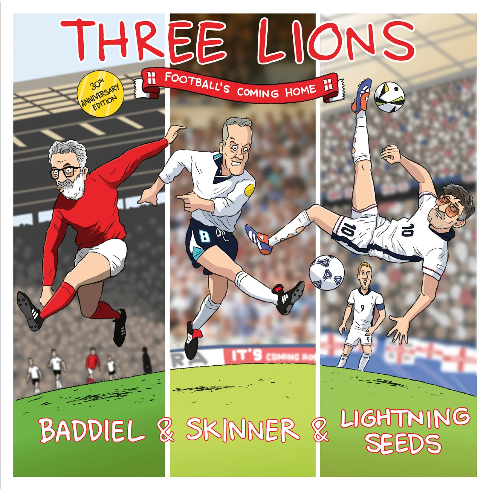 BADDIEL, SKINNER & LIGHTNING SEEDS, Three Lions (Football's Coming Home): 30th Anniversary Edition (Sony; 19958448117, Europe 2026 Reissue, Red Vinyl) 7" NEW/NEW - PRE-ORDER