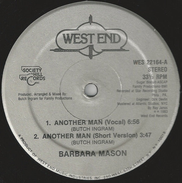 BARBARA MASON, Another Man (Vocal/Short/Instrumental/Rap) (West End Records; WES 22164, US 1983, No Company Sleeve) 12" /VG - Image 2