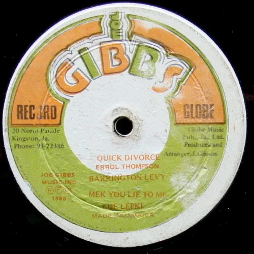 BARRINGTON LEVY / LOUIE LEPKIE / JOE GIBBS & THE PROFESSIONALS, Quick Divorce / Mek You Lie To Me / G'Wan And Lef Me (Joe Gibbs Record Globe; , Jamaica 1980) 12" /G+
