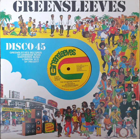 BARRINGTON LEVY / SCORCHER & ROOTS RADICS BAND, Englishman / The Daughter Them Ire (Greensleeves Records; GRED 28, UK 1979, Company Sleeve) 12" VG/G+ - Image 2