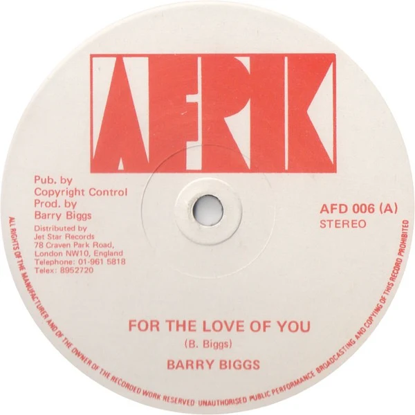 BARRY BIGGS, For The Love Of You (Afrik; AFD 006, UK 1980s) 12" /VG