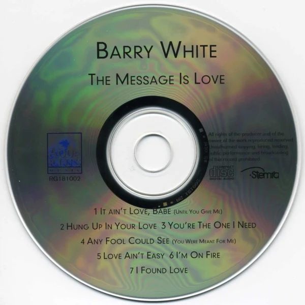 BARRY WHITE, The Message Is Love (Aquarius Music; RG181002, Netherlands 2000s Reissue) CD VG+/VG+ - Image 3