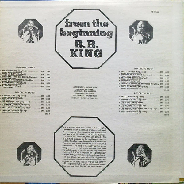 B.B. KING, From The Beginning (Kent; KST-533, US 1970s Reissue, Pasteback Sleeve) LP VG/VG - Image 2