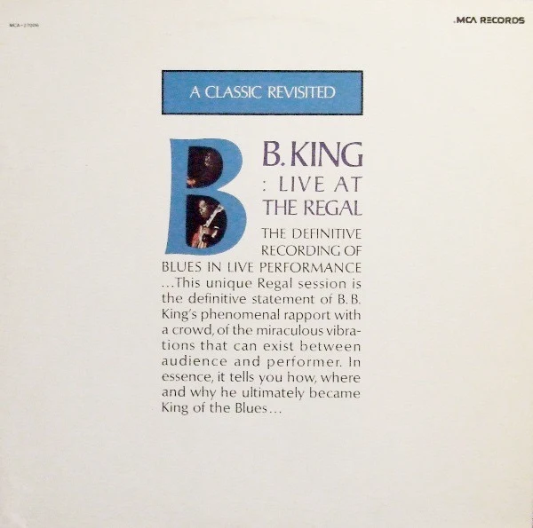 B.B. KING, Live At The Regal (MCA Records; MCA-27006, US 1980 Reissue) LP VG/VG+