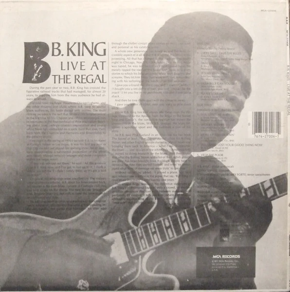 B.B. KING, Live At The Regal (MCA Records; MCA-27006, US 1980 Reissue) LP VG/VG+ - Image 2